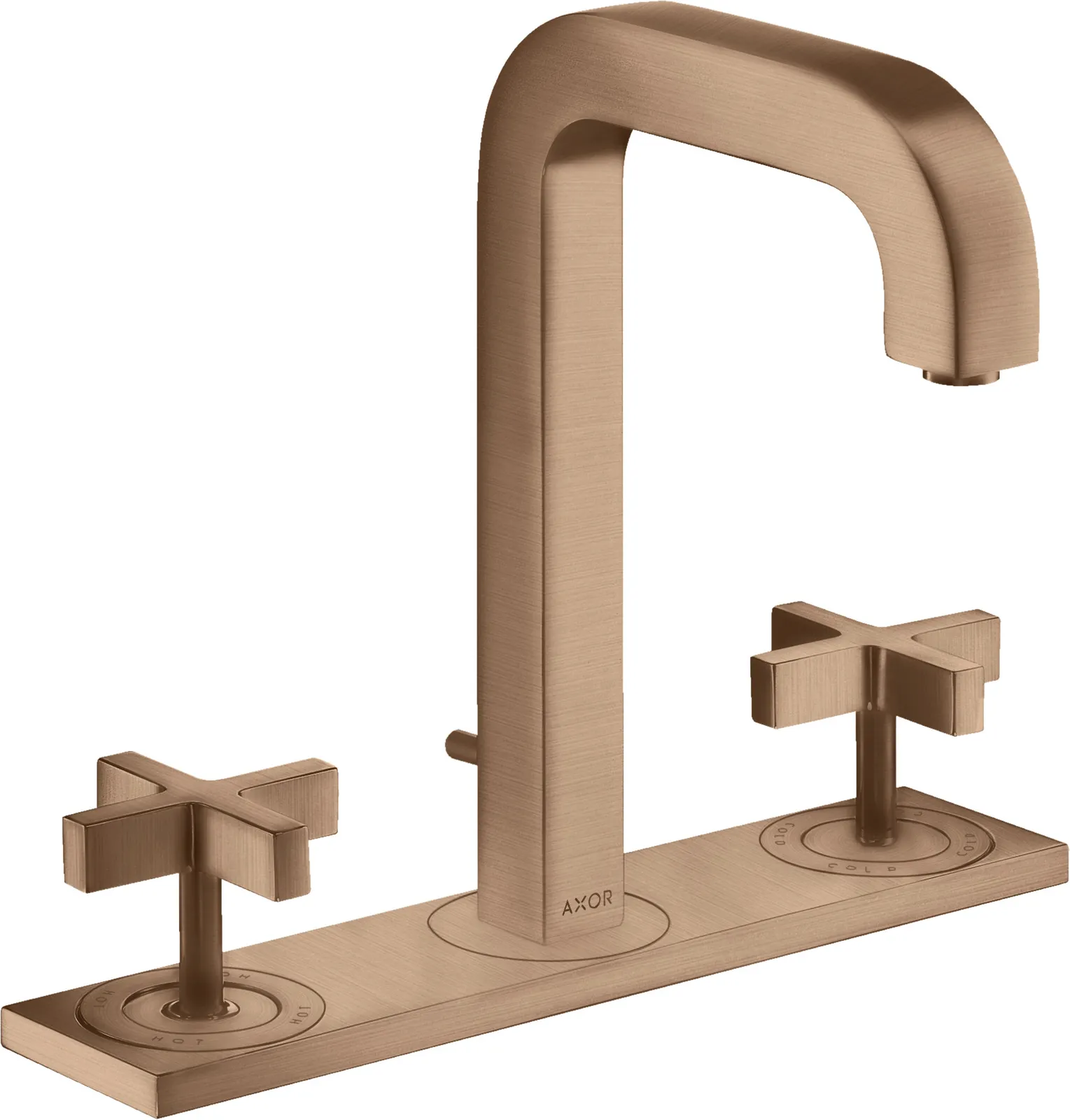 AXOR Citterio 3 teshikli lavabo aralashtirgichi 170, joʻmrak 140 mm bilan, xochsimon dastalar, plate va pop-up drenaj klapani