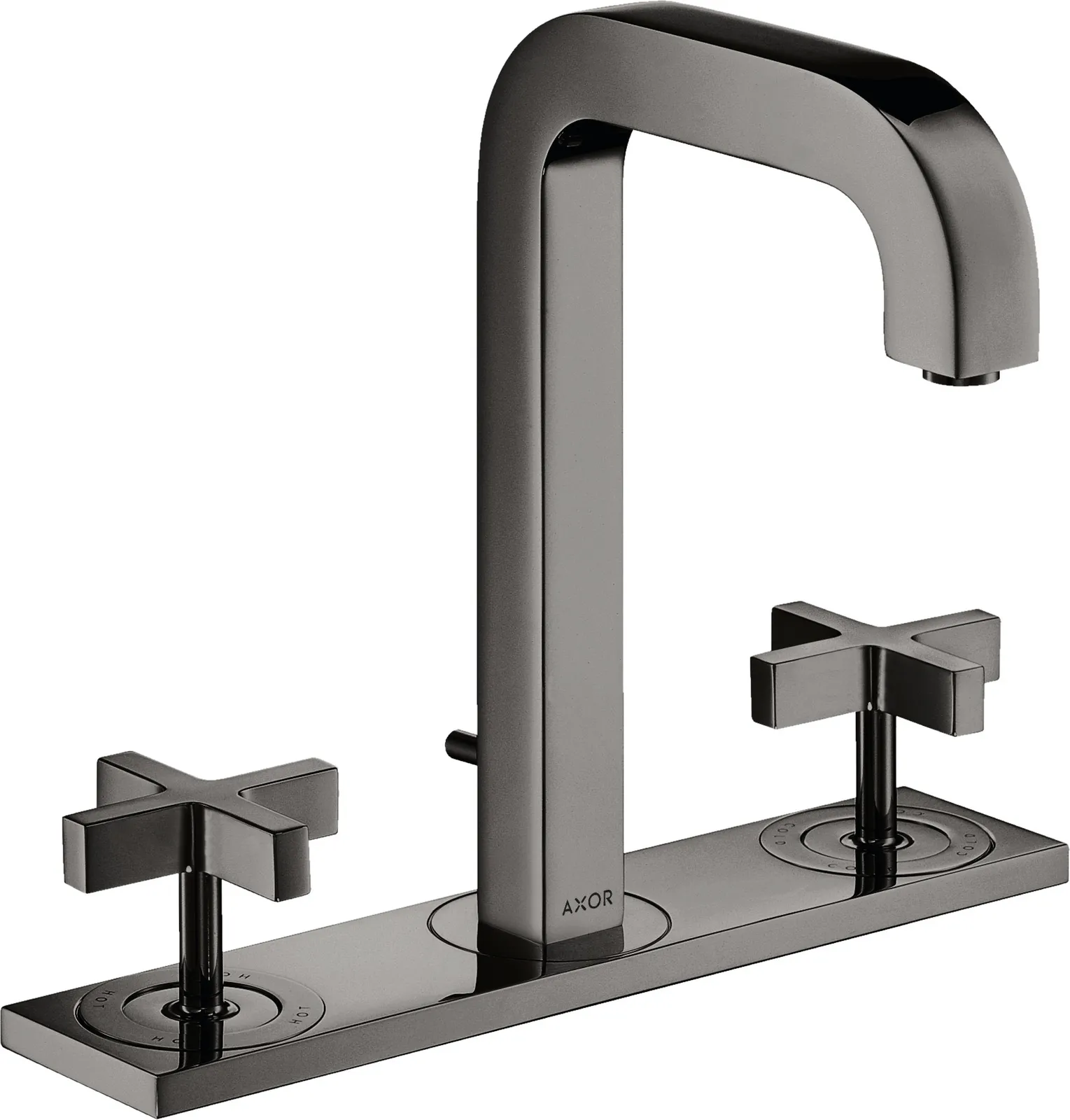 AXOR Citterio 3 teshikli lavabo aralashtirgichi 170, joʻmrak 140 mm bilan, xochsimon dastalar, plate va pop-up drenaj klapani
