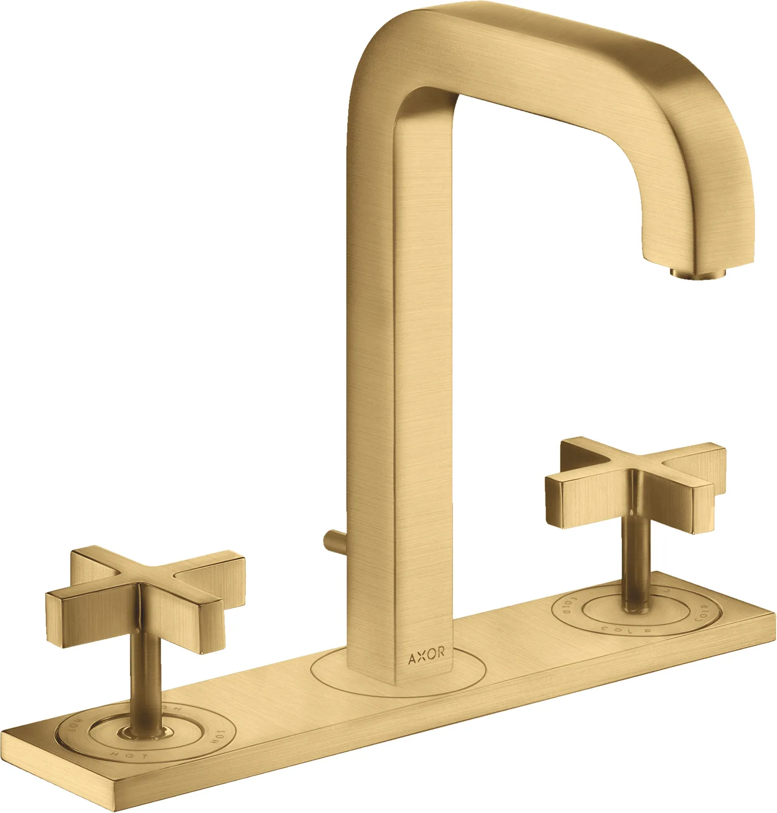 AXOR Citterio 3 teshikli lavabo aralashtirgichi 170, joʻmrak 140 mm bilan, xochsimon dastalar, plate va pop-up drenaj klapani