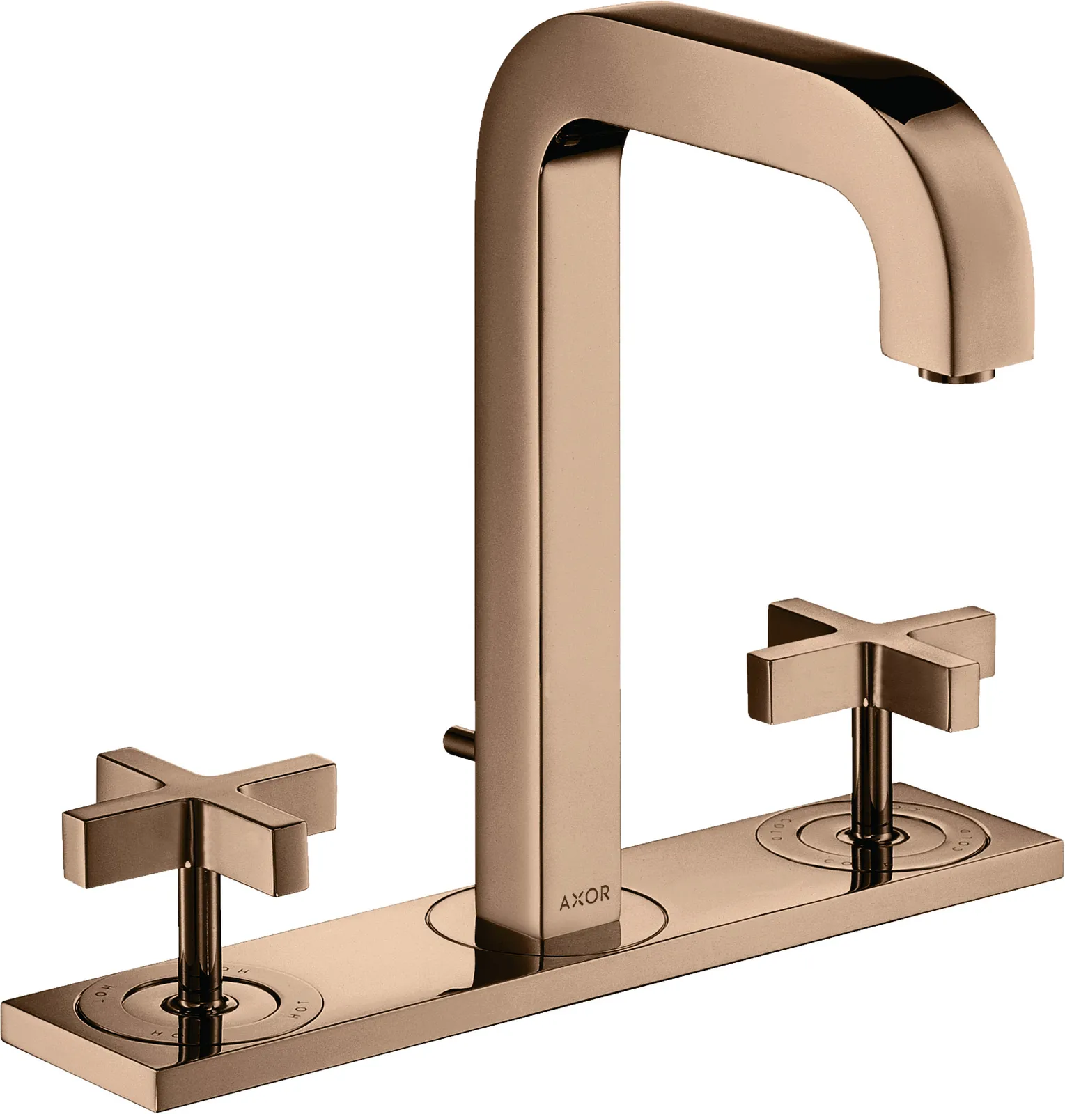 AXOR Citterio 3 teshikli lavabo aralashtirgichi 170, joʻmrak 140 mm bilan, xochsimon dastalar, plate va pop-up drenaj klapani