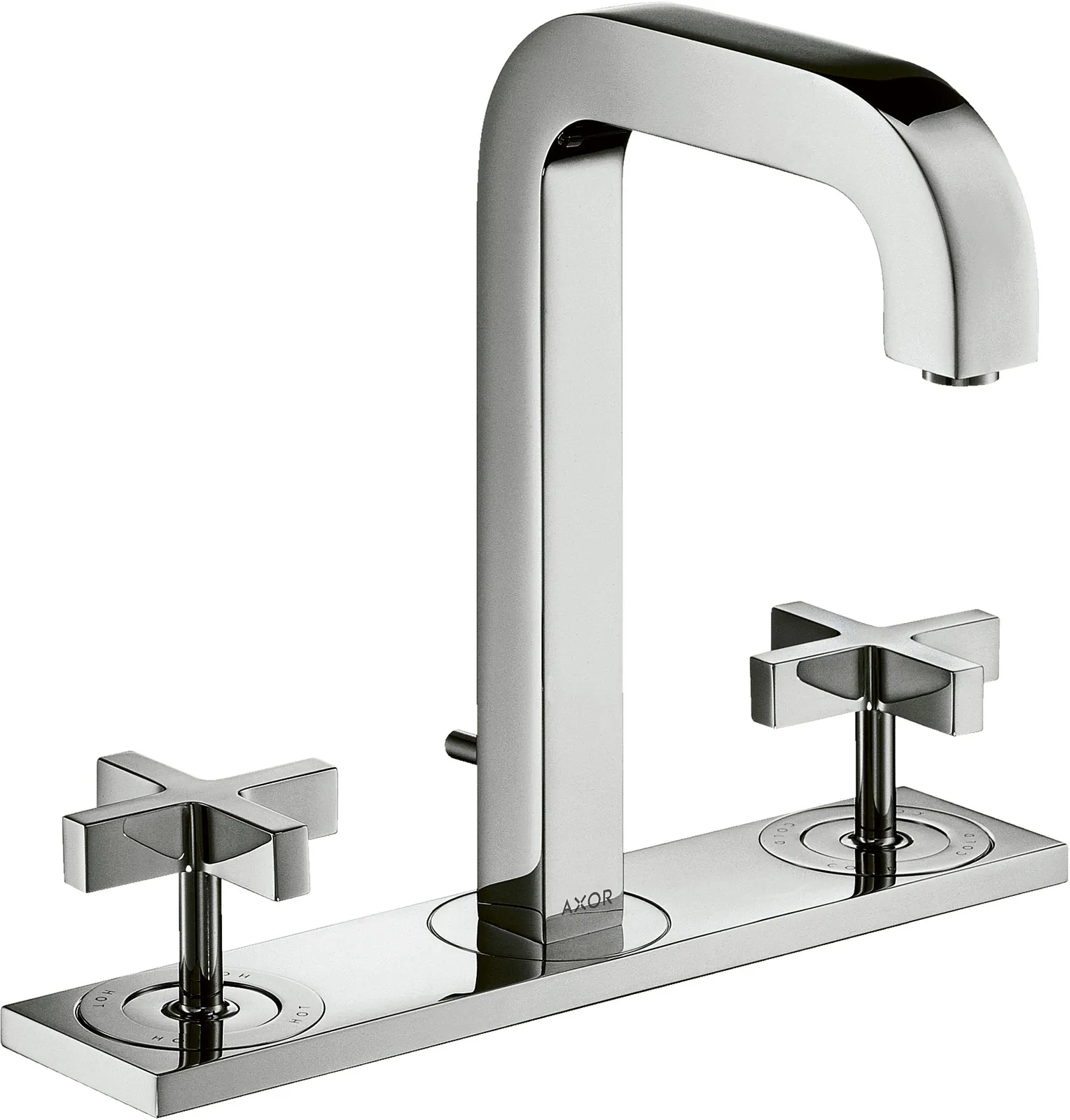 AXOR Citterio 3 teshikli lavabo aralashtirgichi 170, joʻmrak 140 mm bilan, xochsimon dastalar, plate va pop-up drenaj klapani