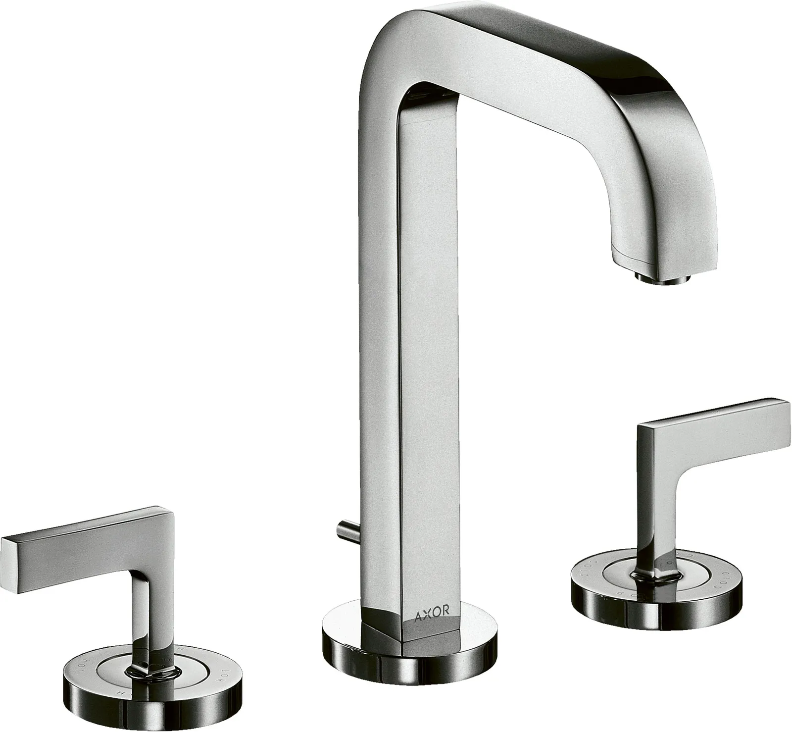 AXOR Citterio 3 teshikli lavabo aralashtirgichi 170, joʻmrak 140 mm bilan, richagli dastalar, escutcheons va pop-up drenaj klapani