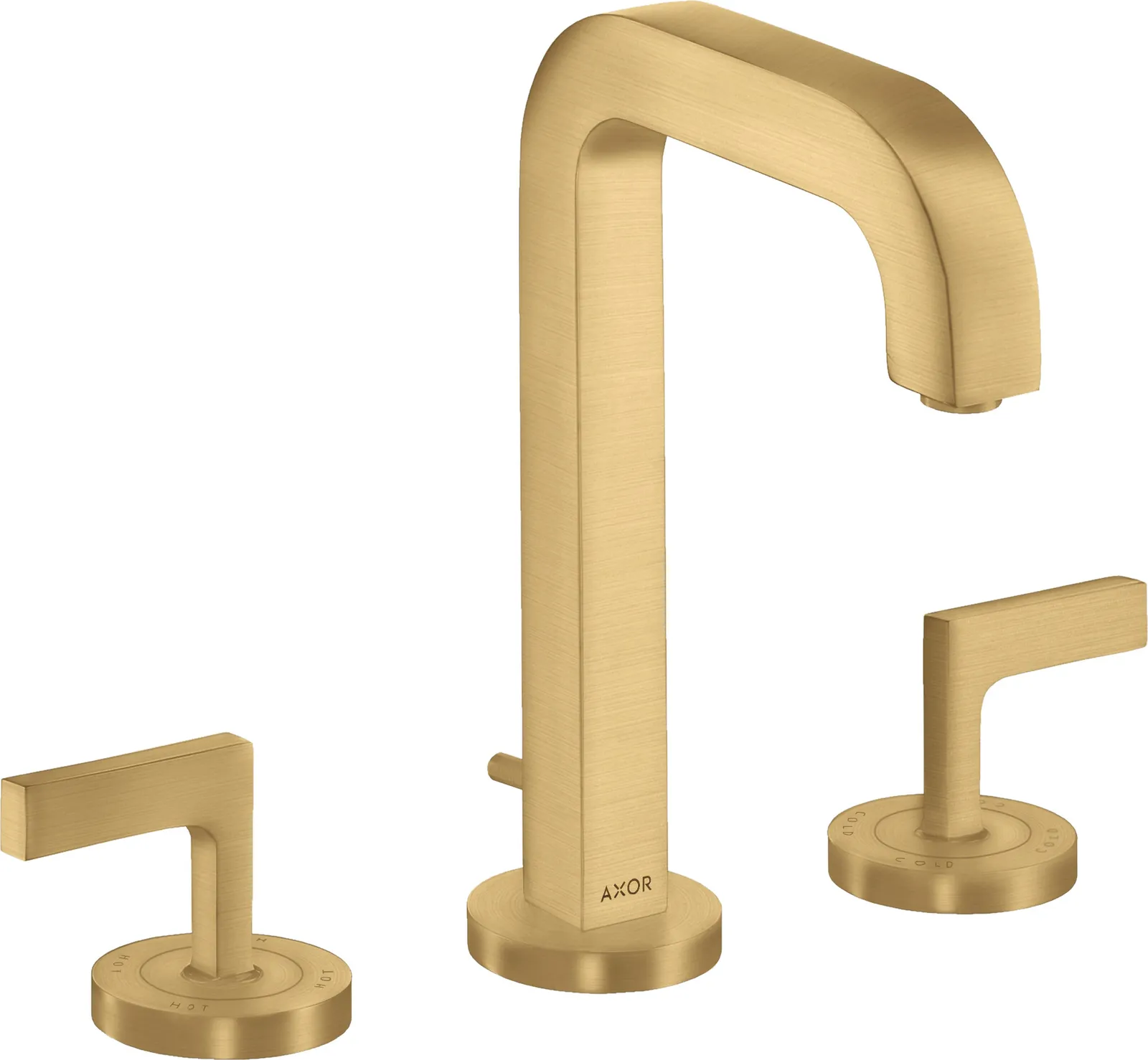 AXOR Citterio 3 teshikli lavabo aralashtirgichi 170, joʻmrak 140 mm bilan, richagli dastalar, escutcheons va pop-up drenaj klapani