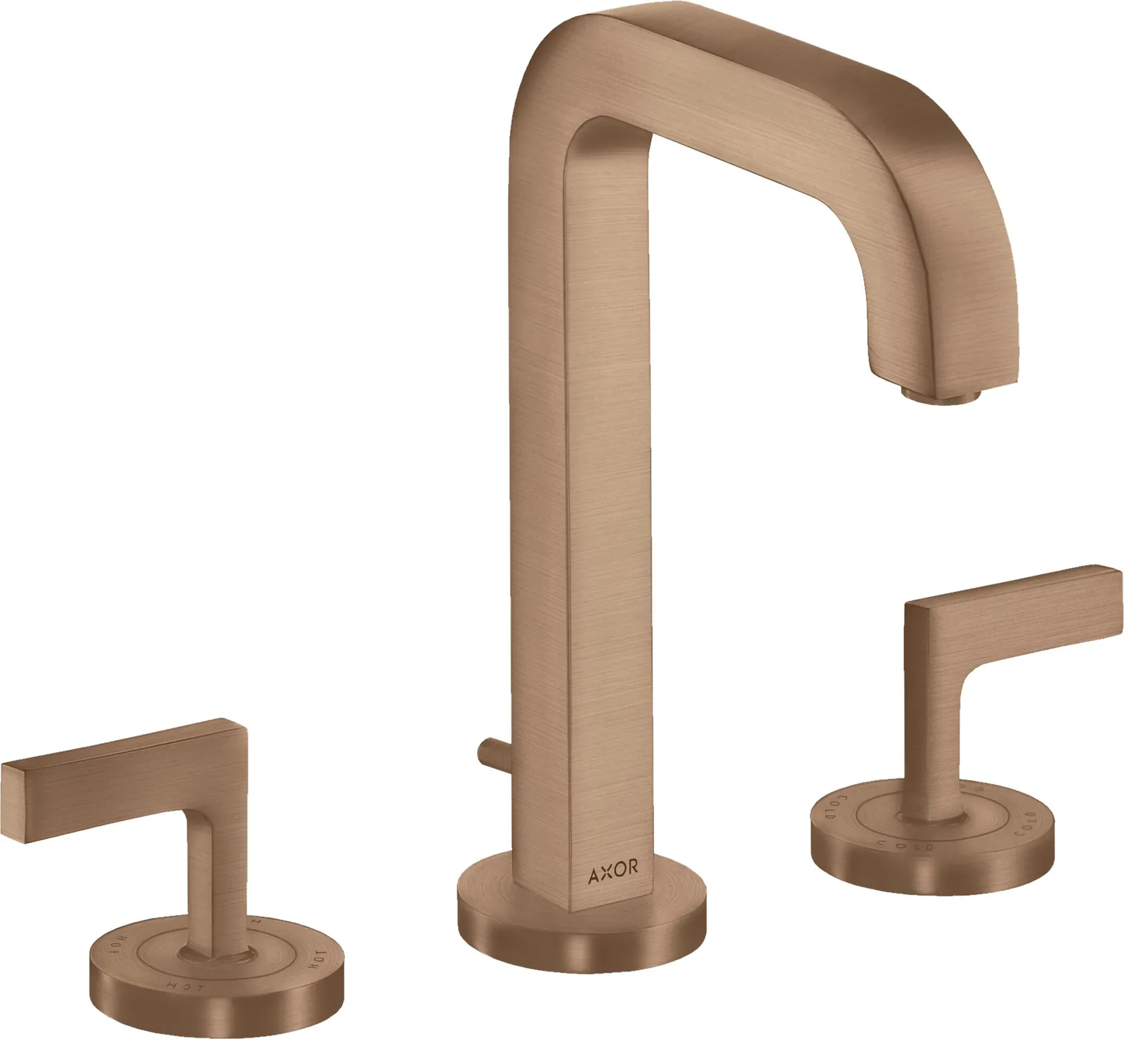 AXOR Citterio 3 teshikli lavabo aralashtirgichi 170, joʻmrak 140 mm bilan, richagli dastalar, escutcheons va pop-up drenaj klapani