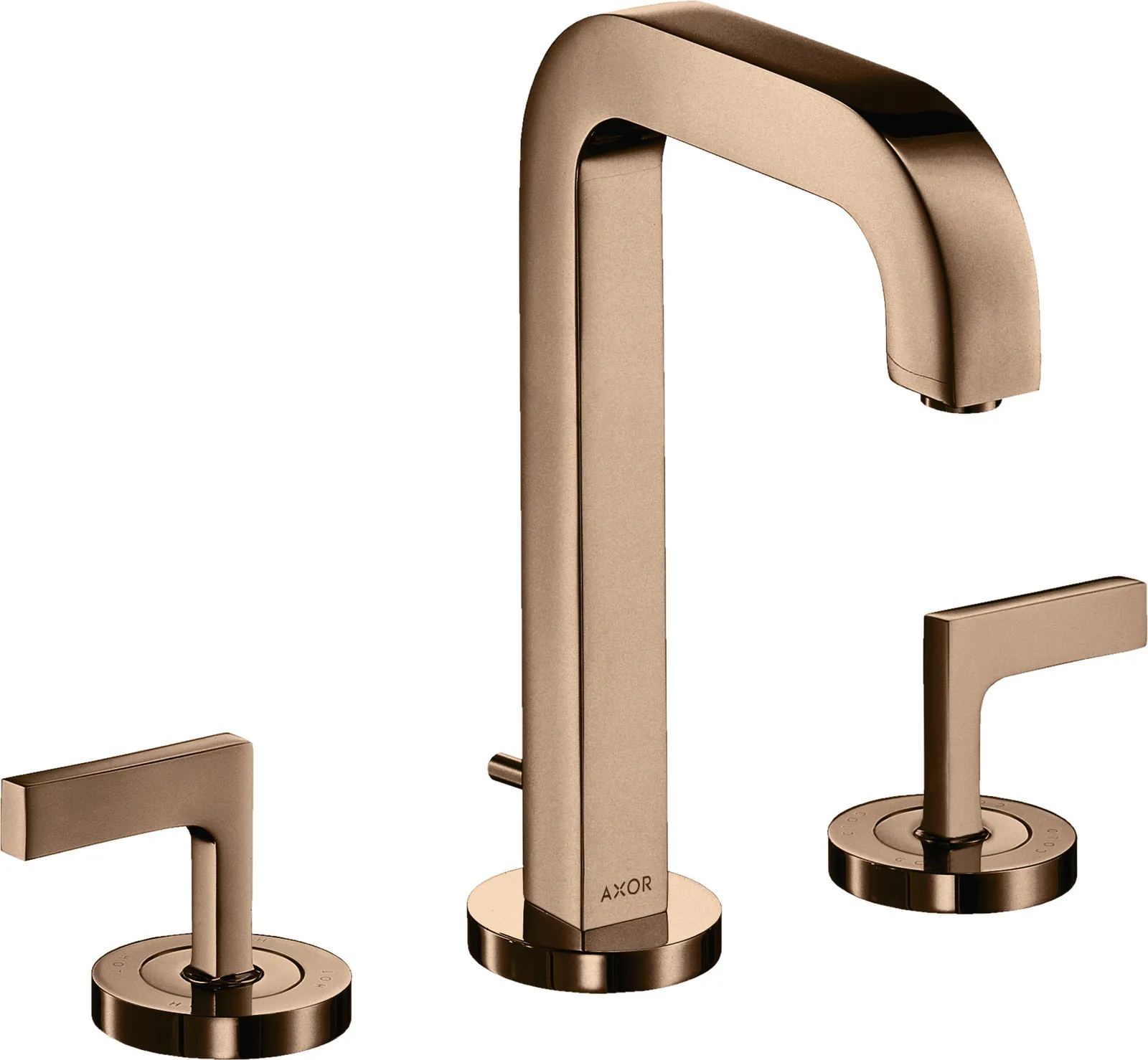 AXOR Citterio 3 teshikli lavabo aralashtirgichi 170, joʻmrak 140 mm bilan, richagli dastalar, escutcheons va pop-up drenaj klapani