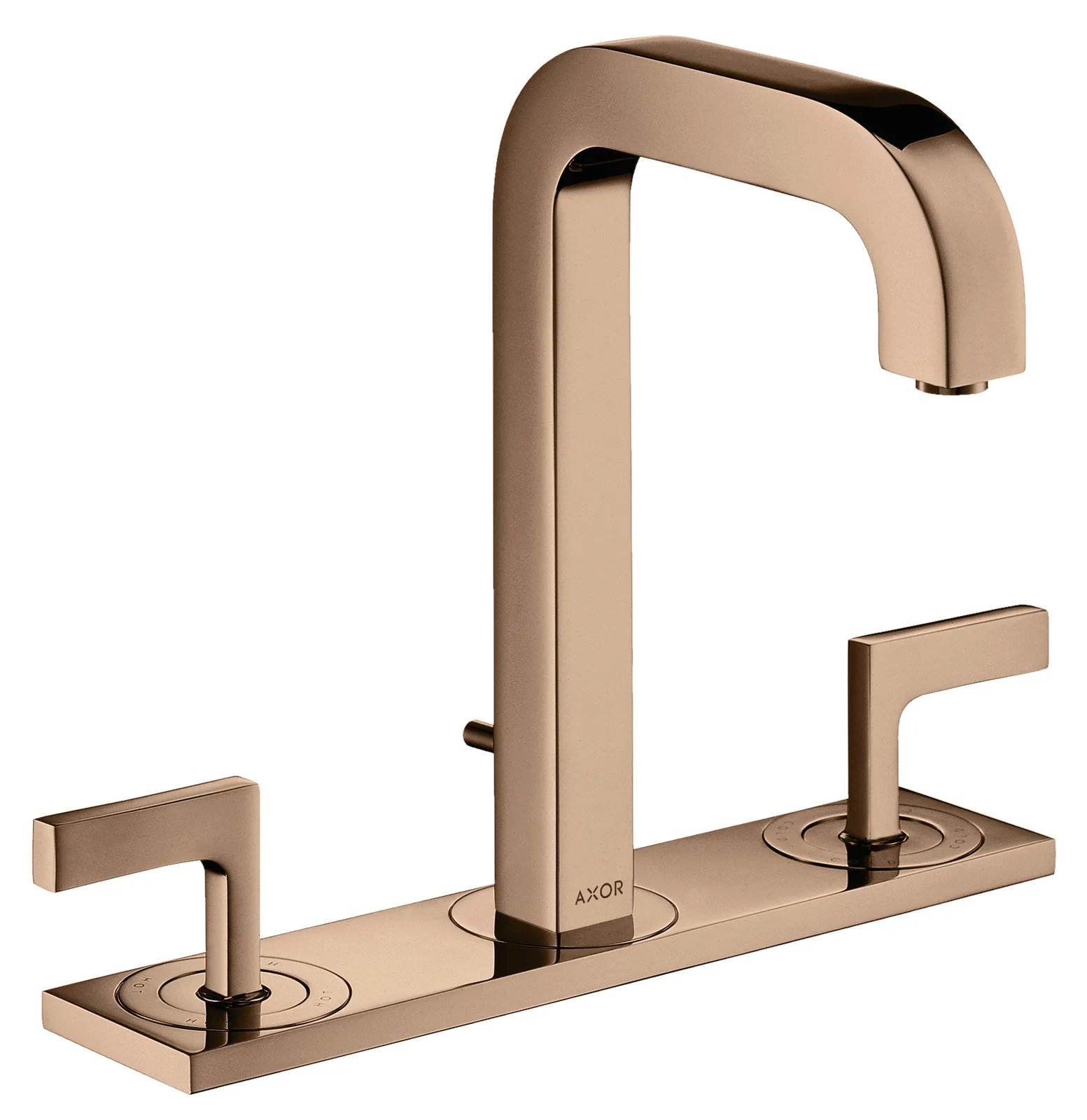 AXOR Citterio 3 teshikli lavabo aralashtirgichi 170, joʻmrak 140 mm bilan, richagli dastalar, plate va pop-up drenaj klapani