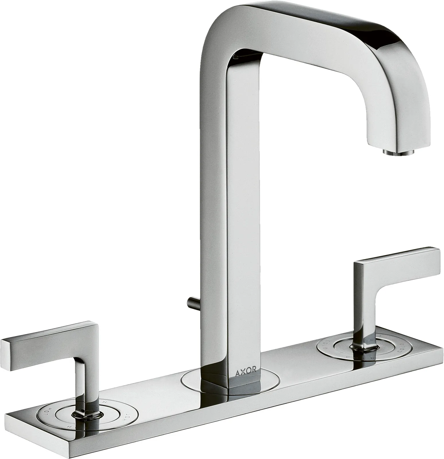 AXOR Citterio 3 teshikli lavabo aralashtirgichi 170, joʻmrak 140 mm bilan, richagli dastalar, plate va pop-up drenaj klapani