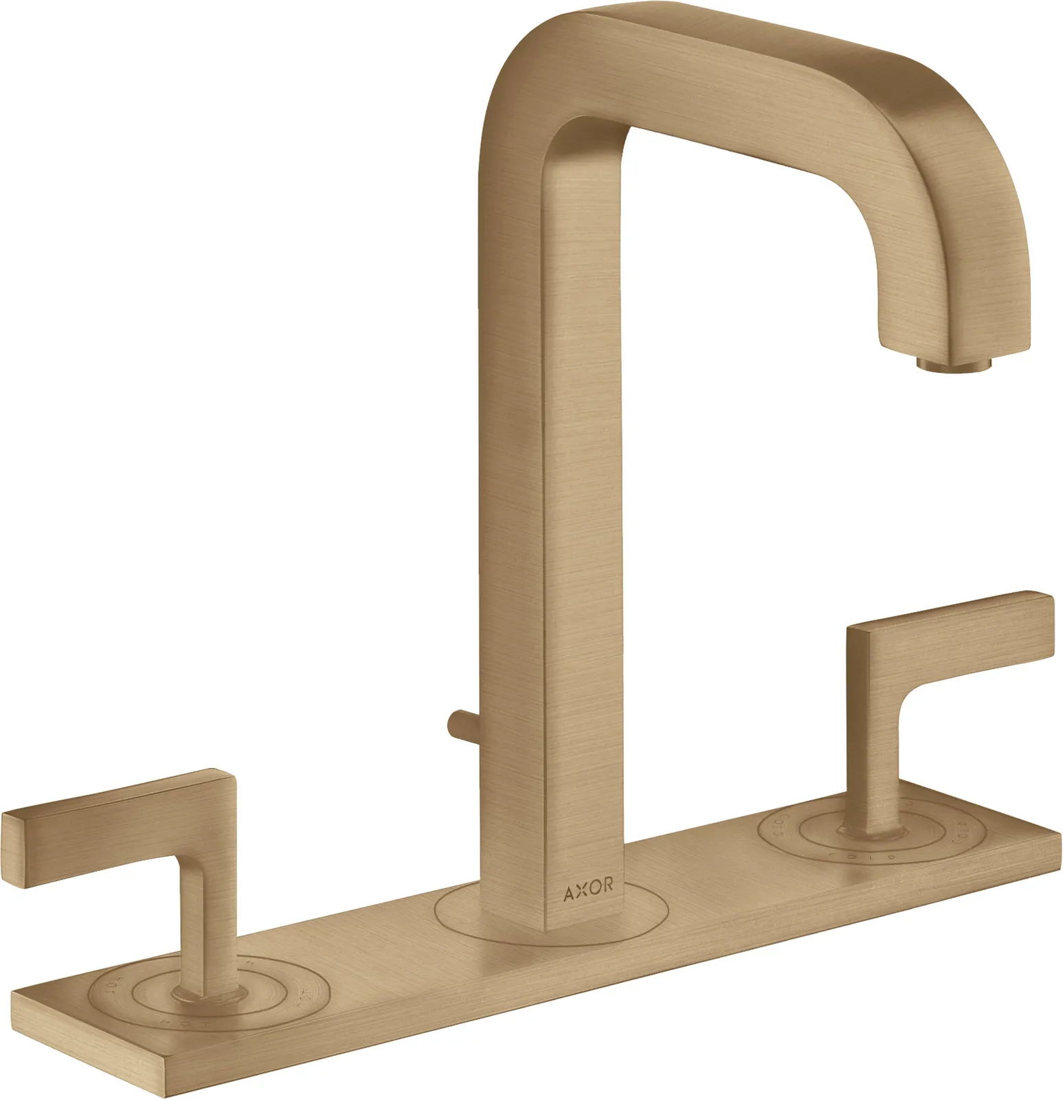 AXOR Citterio 3 teshikli lavabo aralashtirgichi 170, joʻmrak 140 mm bilan, richagli dastalar, plate va pop-up drenaj klapani