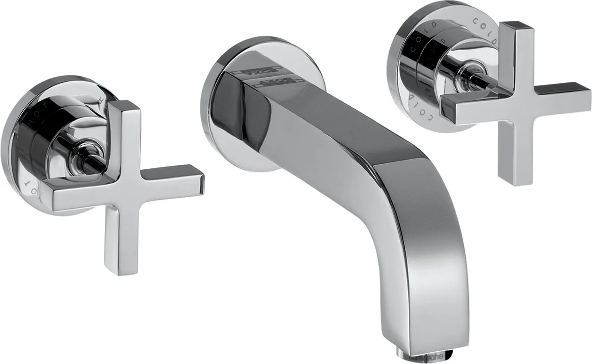 AXOR Citterio Basin mixer 3-hole for concealed installation, wall-mounted with spout 162 mm, cross handles and escutcheons