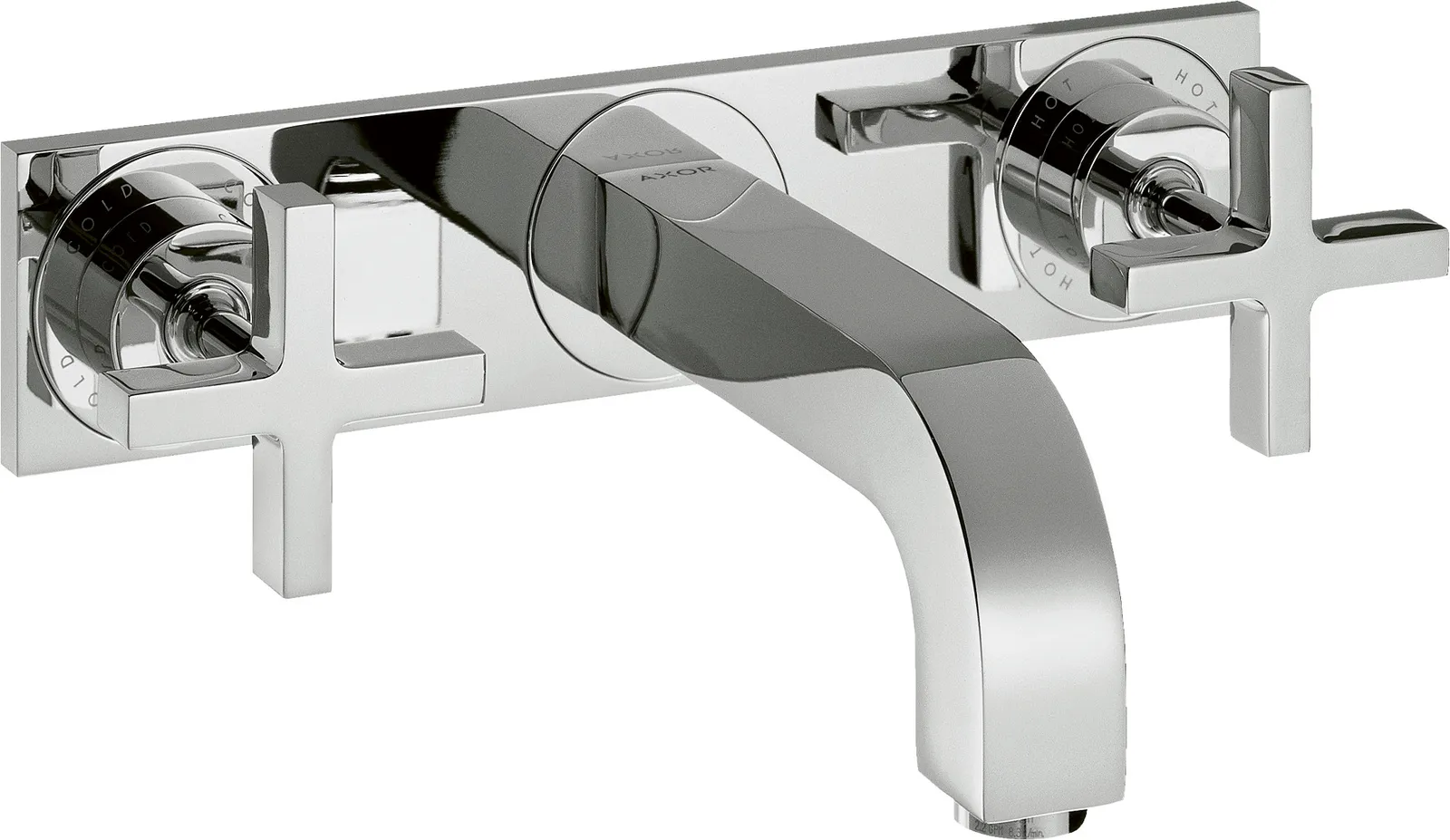 AXOR Citterio Basin mixer 3-hole for concealed installation, wall-mounted with spout 166 mm, cross handles and plate