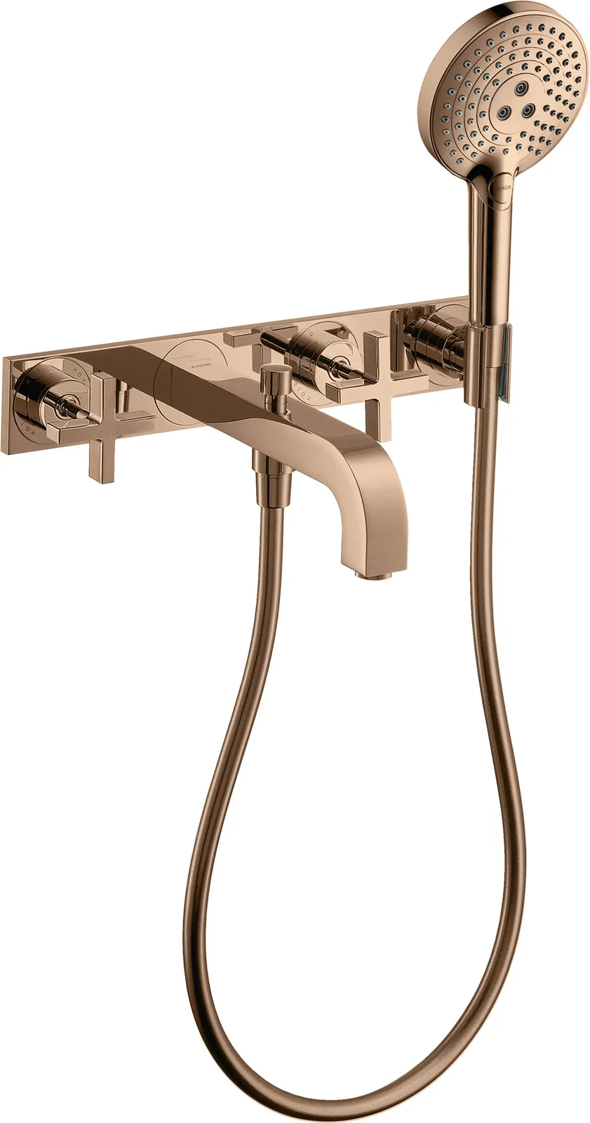 AXOR Citterio Bath mixer 3-hole for concealed installation, wall-mounted with cross handles and plate