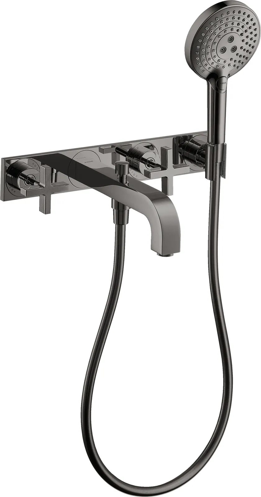 AXOR Citterio Bath mixer 3-hole for concealed installation, wall-mounted with cross handles and plate