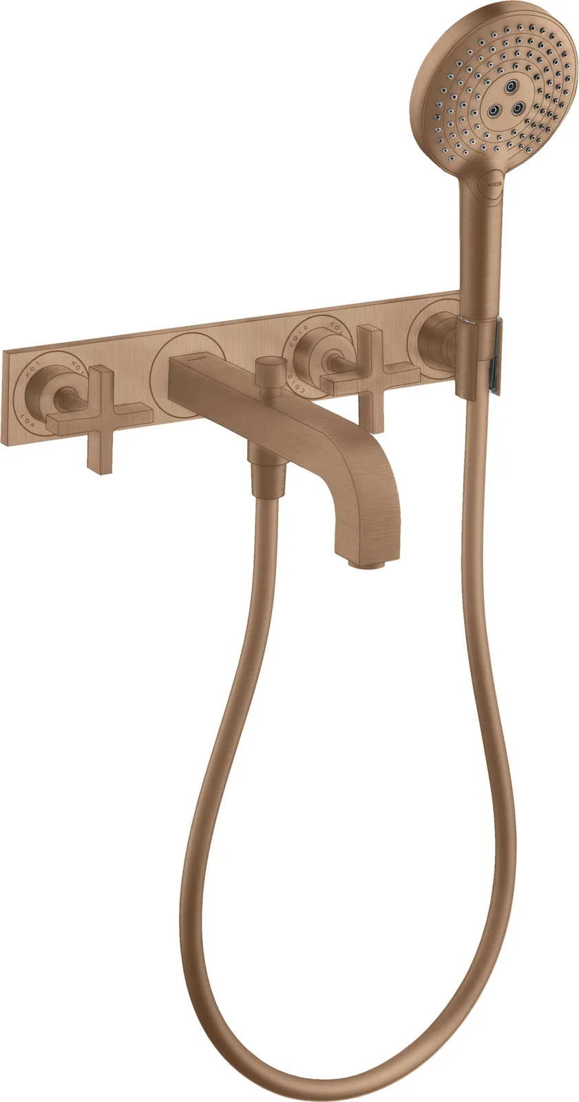 AXOR Citterio Bath mixer 3-hole for concealed installation, wall-mounted with cross handles and plate
