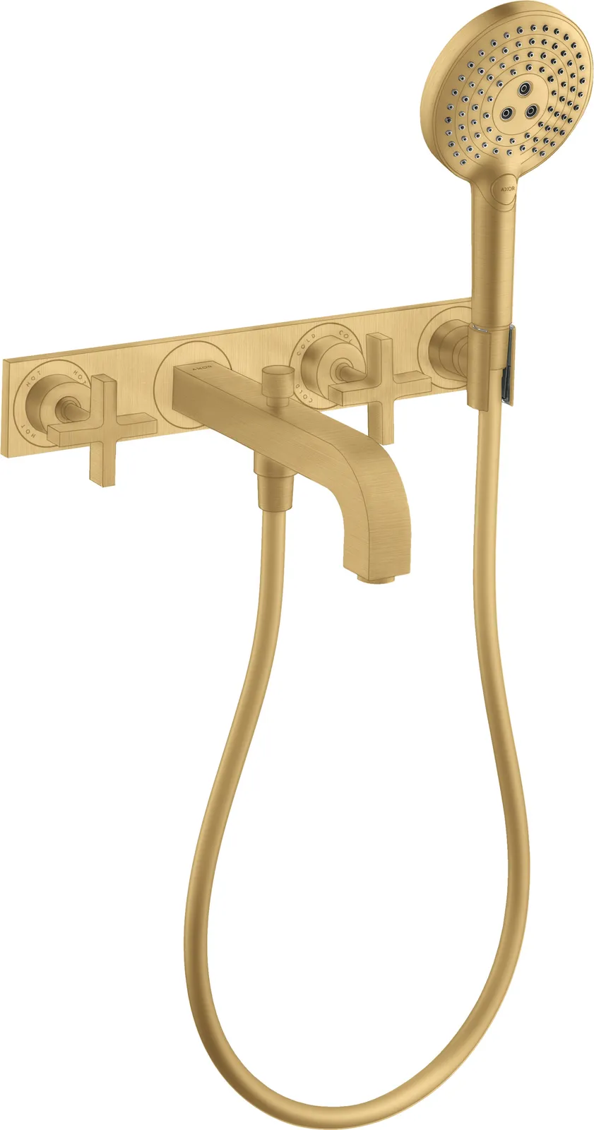 AXOR Citterio Bath mixer 3-hole for concealed installation, wall-mounted with cross handles and plate