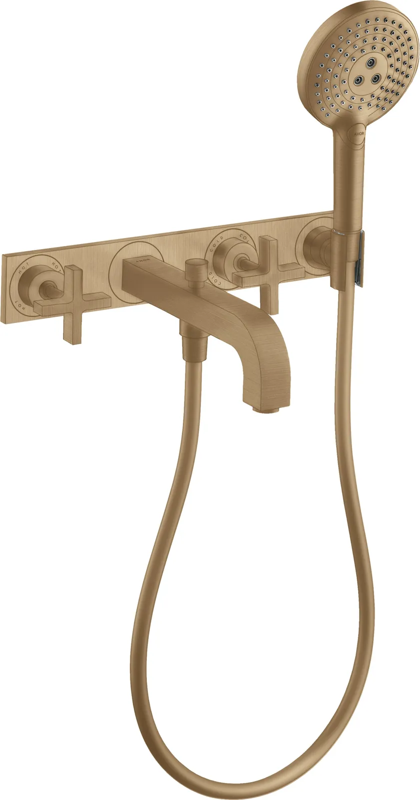 AXOR Citterio Bath mixer 3-hole for concealed installation, wall-mounted with cross handles and plate