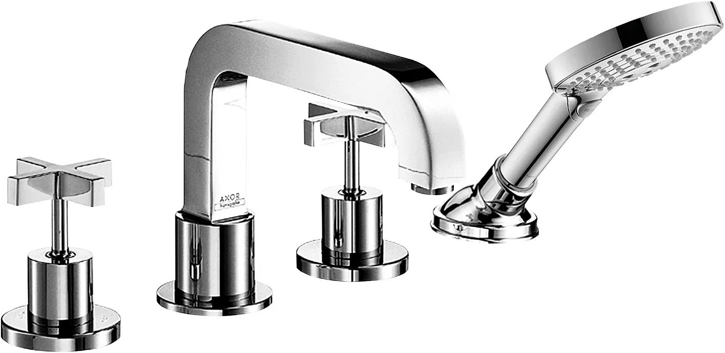 AXOR Citterio Tile mounted bath mixer 4-hole with cross handles and escutcheons 1.75 GPM