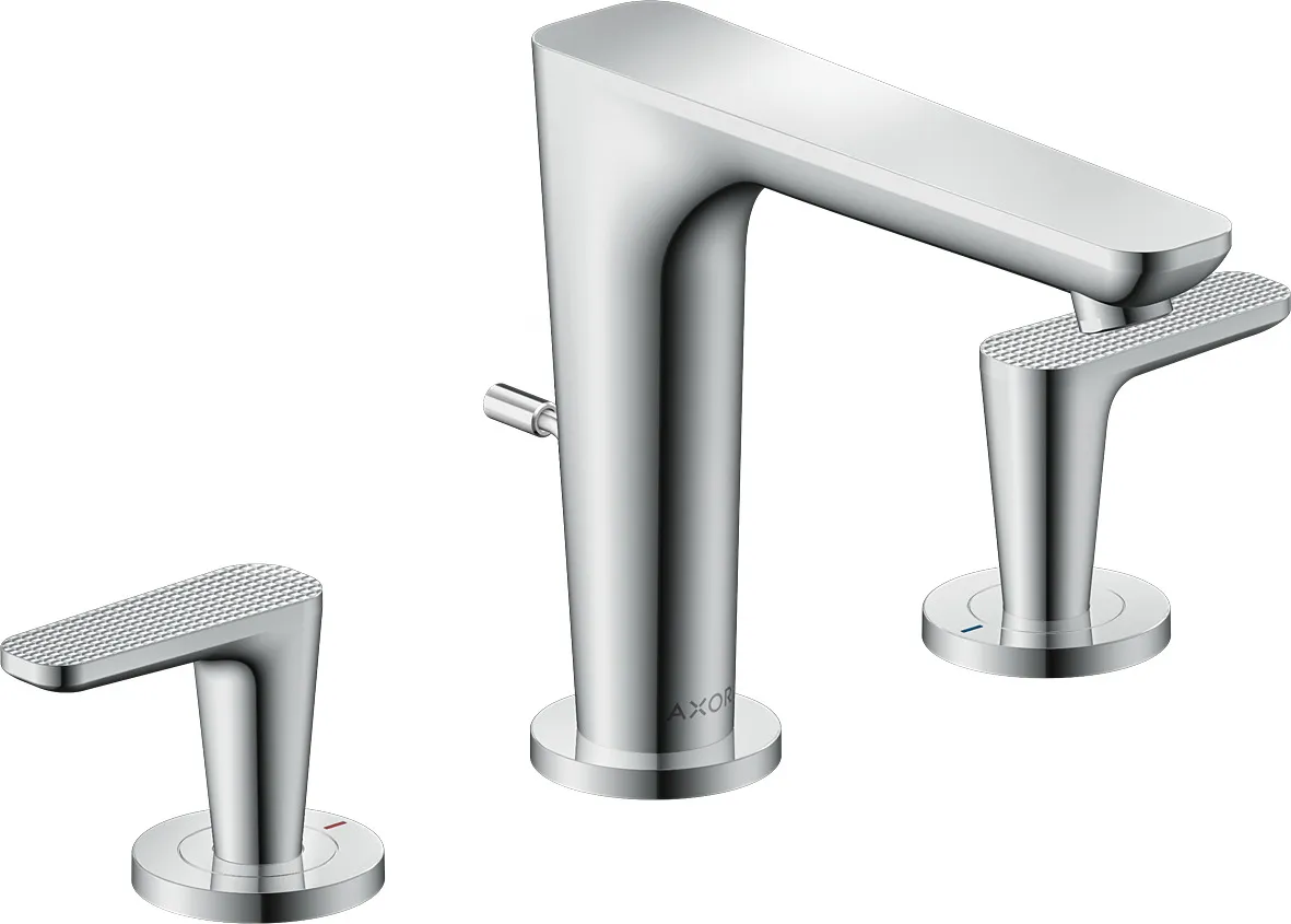 AXOR Citterio C 3 teshikli lavabo aralashtirgichi 125, pop-up drenaj klapani - cubic cut bilan