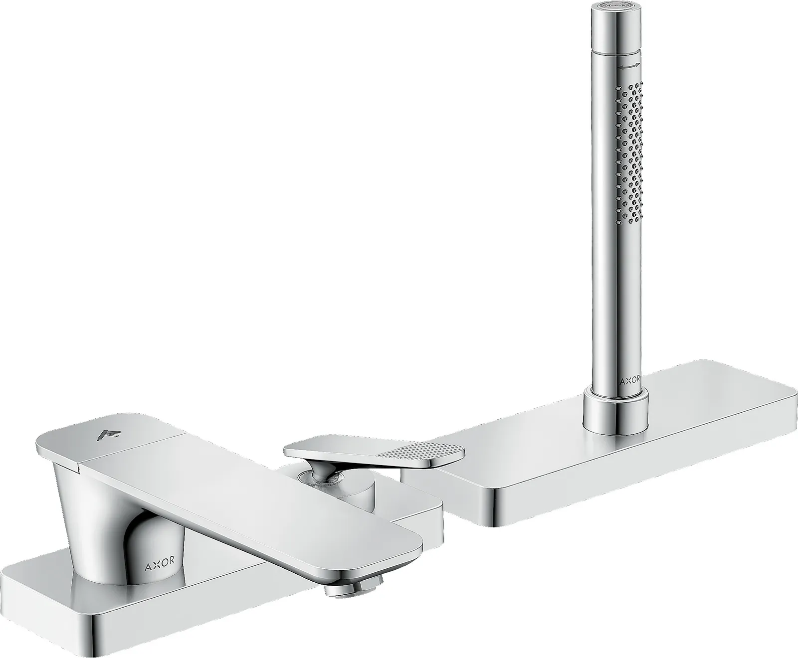 AXOR Citterio C 3 teshikli vanna chetiga oʻrnatiladigan bir dastali aralashtirgich, sBox - cubic cut bilan