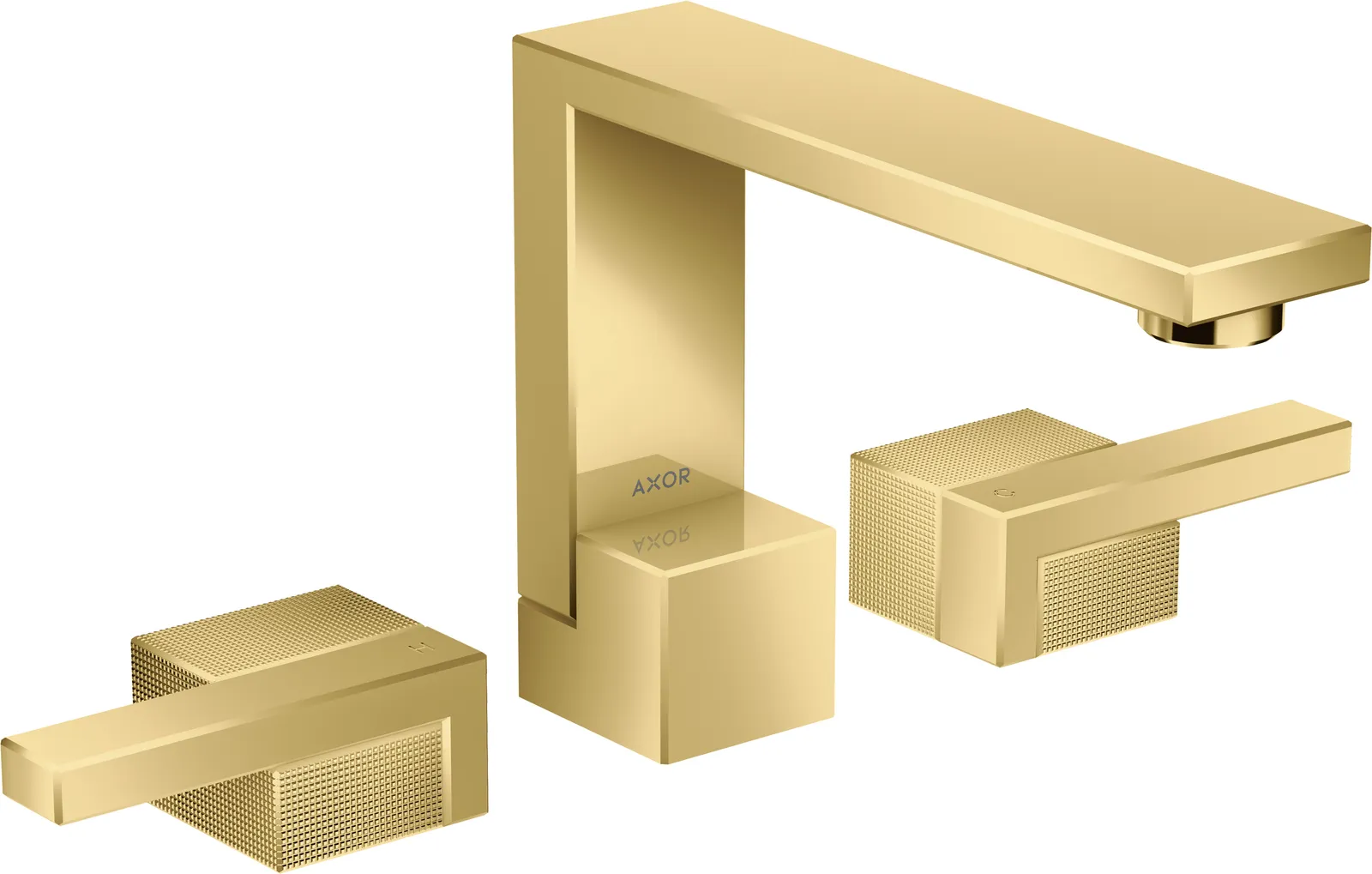 AXOR Edge 3 teshikli lavabo aralashtirgichi 130, push-open drenaj klapani - diamond cut bilan