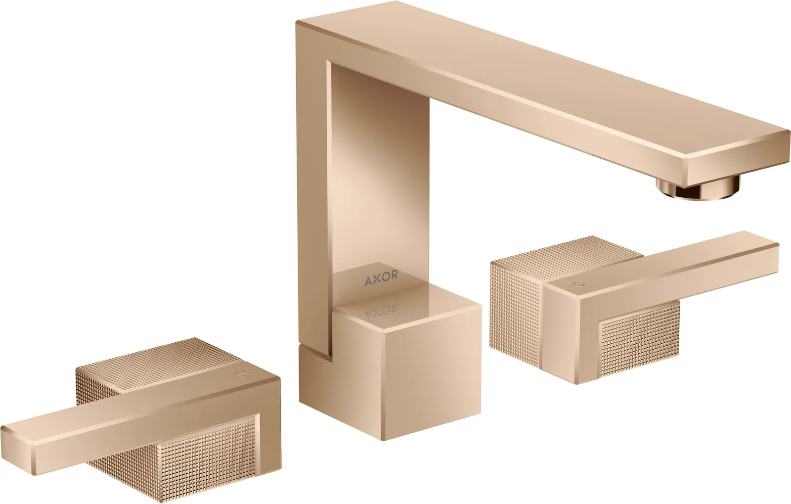 AXOR Edge 3 teshikli lavabo aralashtirgichi 130, push-open drenaj klapani - diamond cut bilan