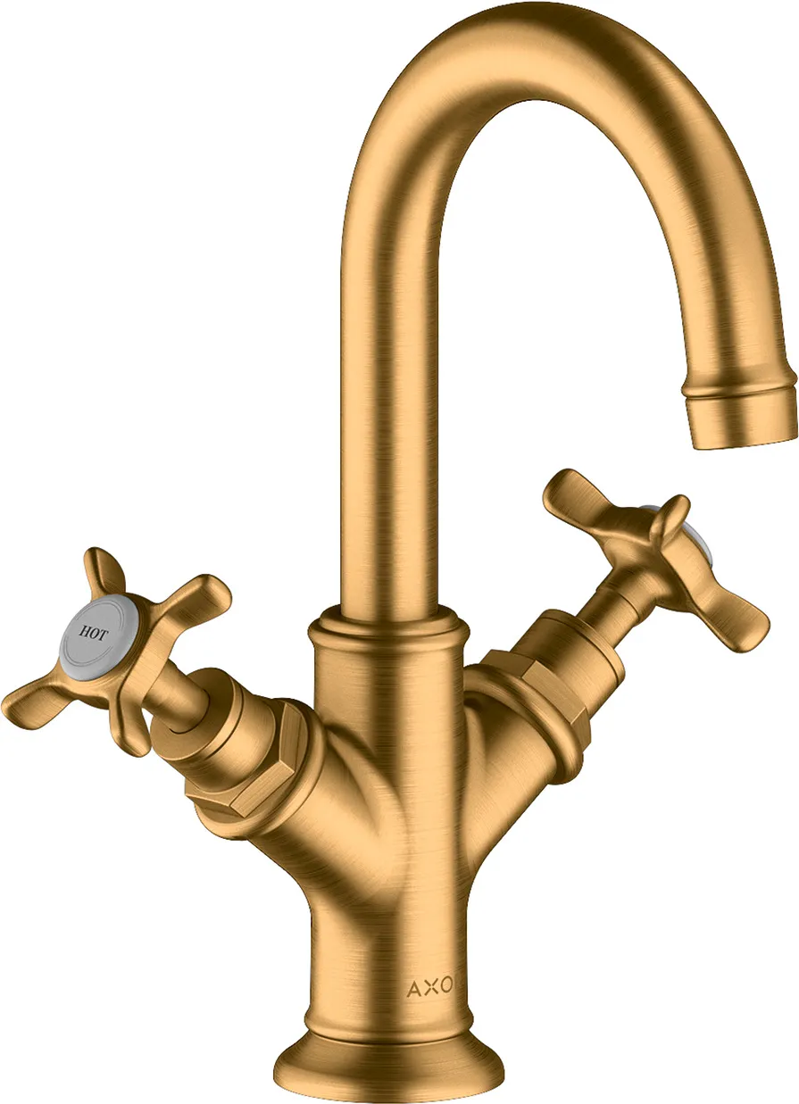 AXOR Montreux Ikki dastali lavabo aralashtirgichi 160, xochsimon dastalar bilan, hand wash lavabolar uchun, pop-up drenaj klapani bilan