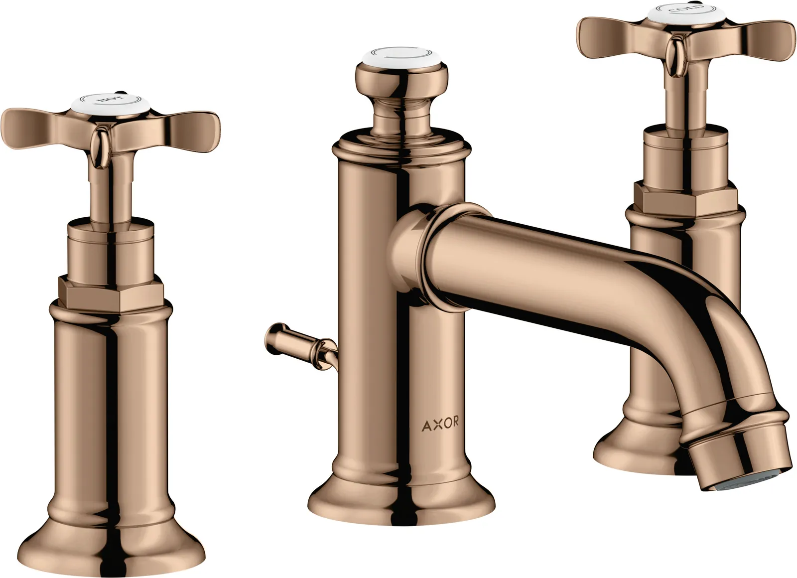 AXOR Montreux 3 teshikli lavabo aralashtirgichi 30, xochsimon dastalar va pop-up drenaj klapani bilan