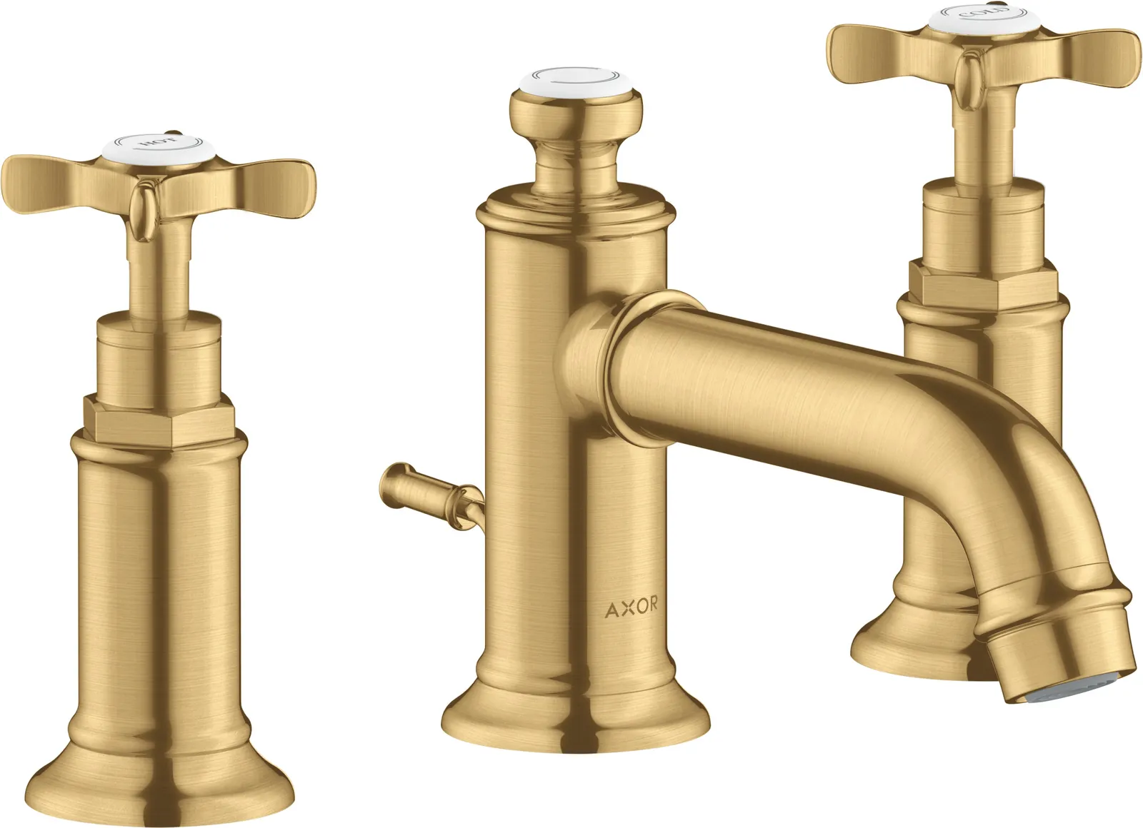 AXOR Montreux 3 teshikli lavabo aralashtirgichi 30, xochsimon dastalar va pop-up drenaj klapani bilan