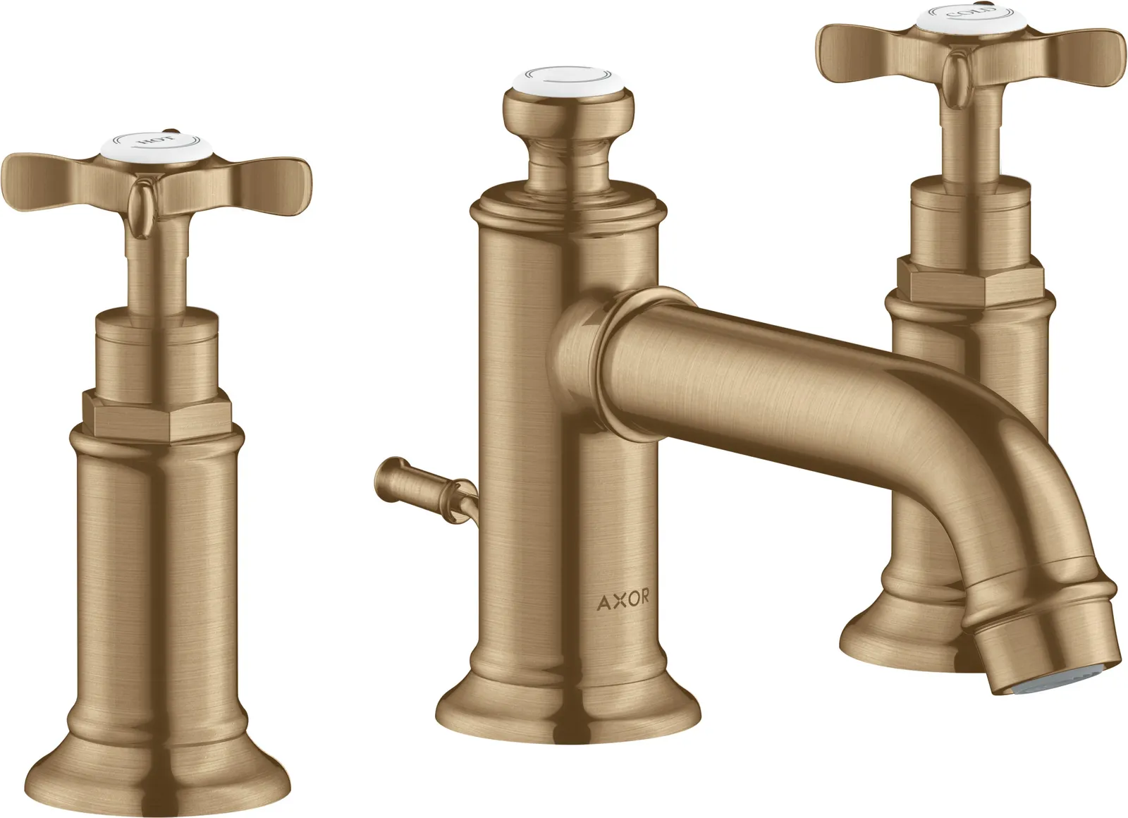 AXOR Montreux 3 teshikli lavabo aralashtirgichi 30, xochsimon dastalar va pop-up drenaj klapani bilan