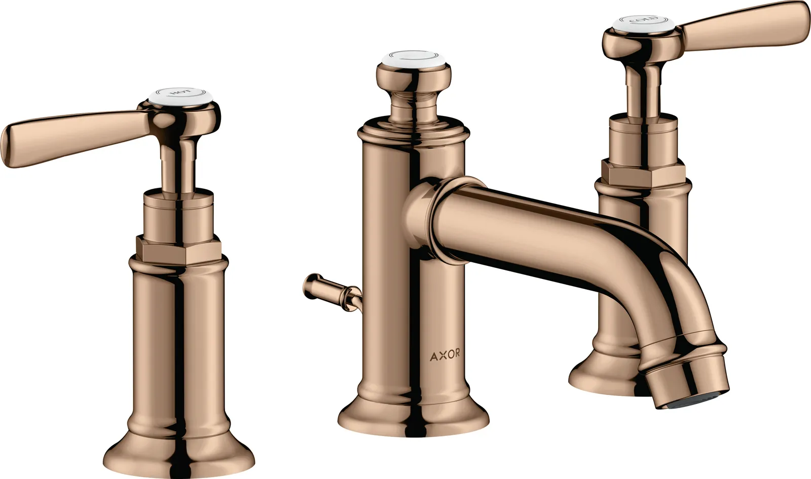 AXOR Montreux 3 teshikli lavabo aralashtirgichi 30, richagli dastalar va pop-up drenaj klapani bilan
