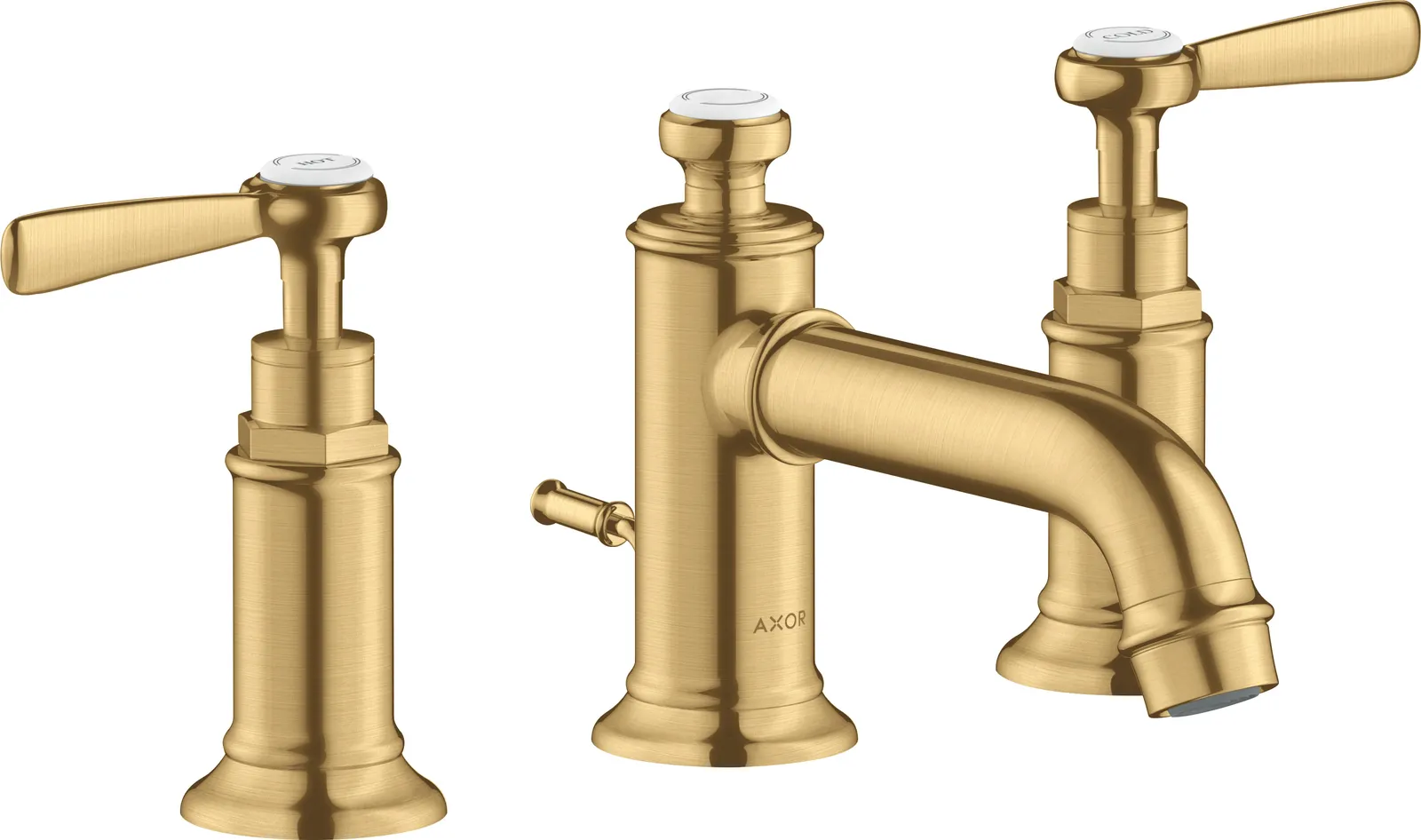 AXOR Montreux 3 teshikli lavabo aralashtirgichi 30, richagli dastalar va pop-up drenaj klapani bilan