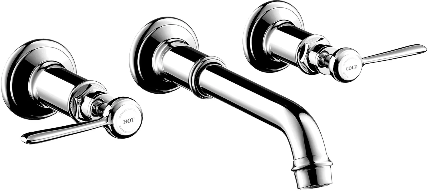 AXOR Montreux 3 teshikli lavabo aralashtirgichi, yashirin montaj, devorga uchun, joʻmrak 165 - 225 mm va richagli dastalar bilan