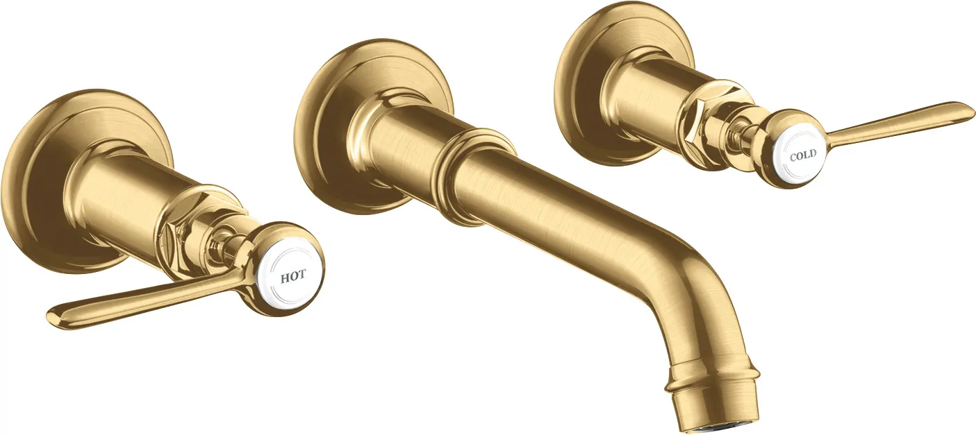 AXOR Montreux 3 teshikli lavabo aralashtirgichi, yashirin montaj, devorga uchun, joʻmrak 165 - 225 mm va richagli dastalar bilan