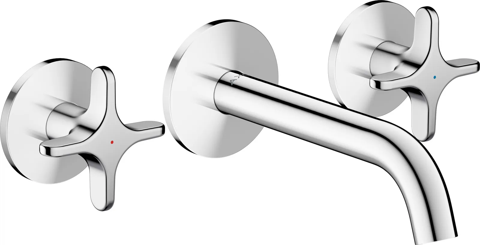 AXOR One 3 teshikli lavabo aralashtirgichi, yashirin montaj, devorga uchun, joʻmrak 160 mm va xochsimon dastalar bilan