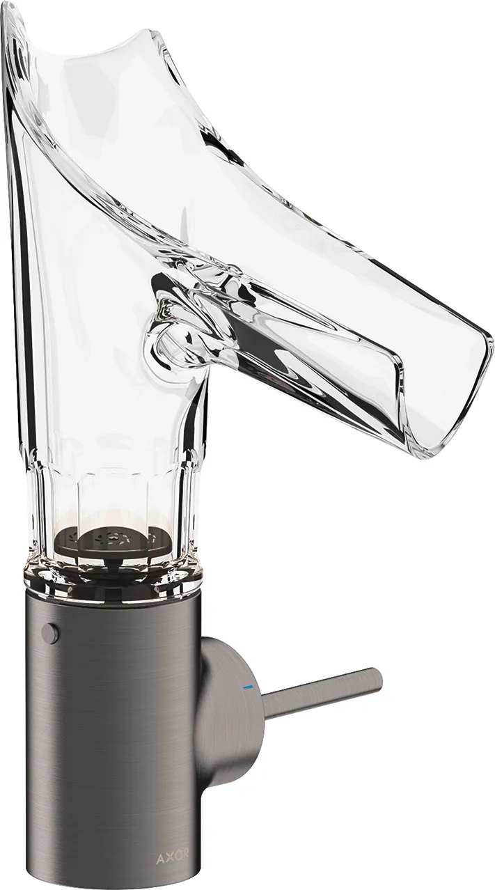 AXOR Starck V Bir dastali lavabo aralashtirgichi 140, glass joʻmrak va drenaj klapani - bevel cut bilan
