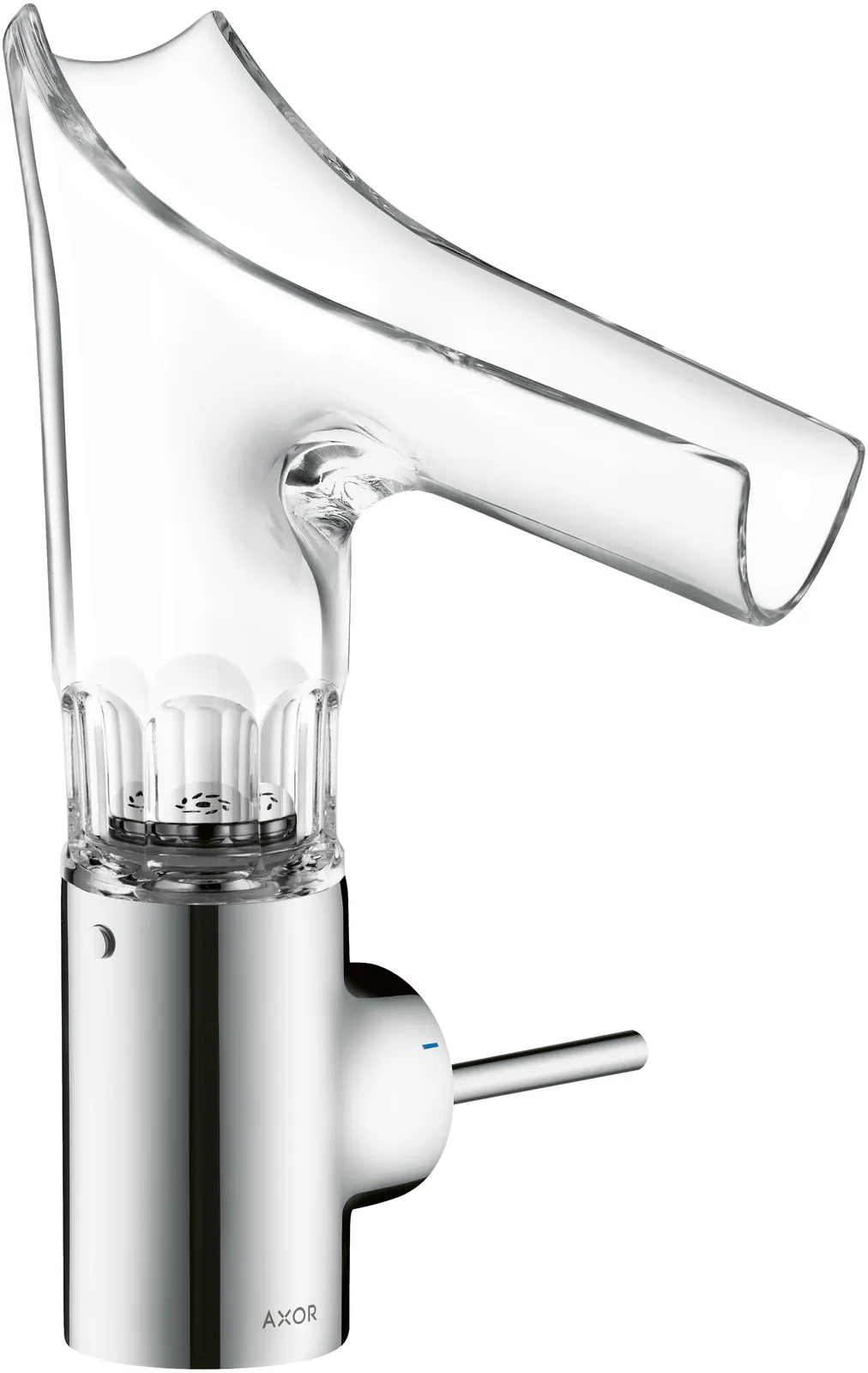 AXOR Starck V Bir dastali lavabo aralashtirgichi 140, glass joʻmrak va drenaj klapani - bevel cut bilan