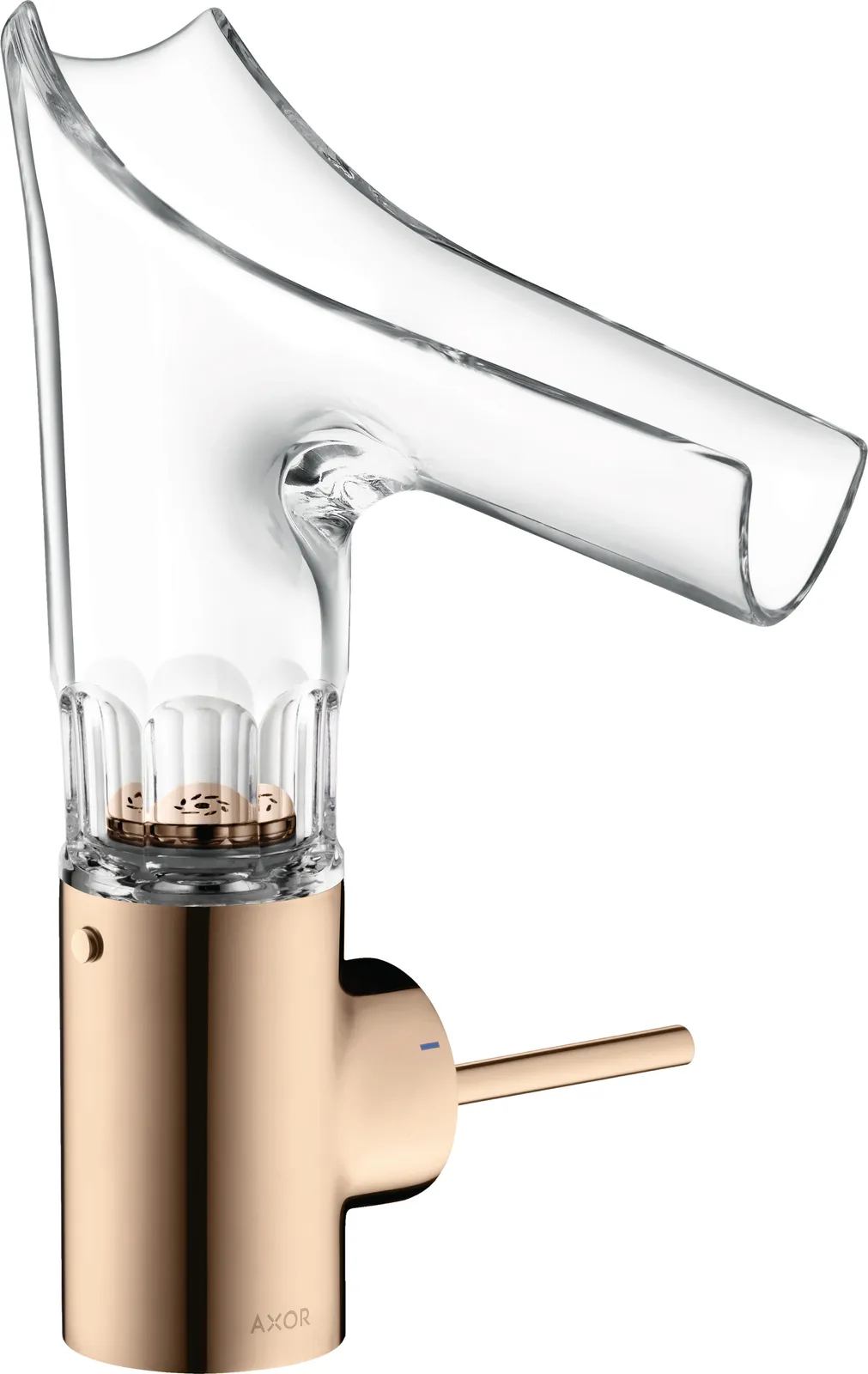 AXOR Starck V Bir dastali lavabo aralashtirgichi 140, glass joʻmrak va drenaj klapani - bevel cut bilan