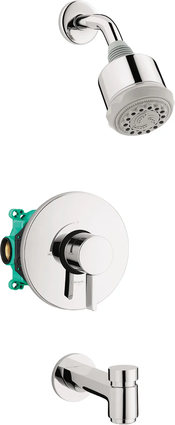 Clubmaster Set: overhead shower 3jet 2.5 GPM with shower arm, single-lever shower mixer, bath spout and concealed part (basic set)