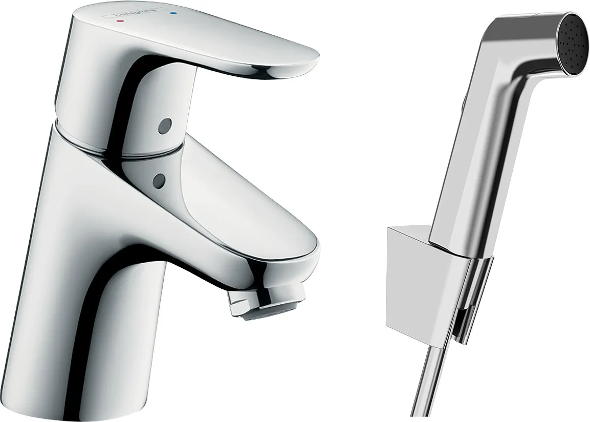 Focus Single lever basin mixer 70 with bidet spray and shower hose 160 cm