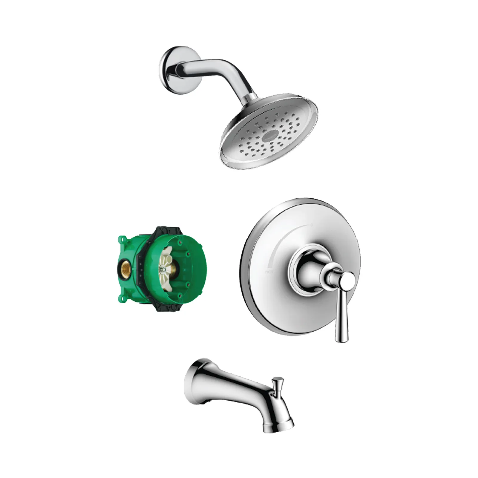 Joleena Designer shower set 150 1jet 2.5 GPM with shower arm, pressure balance valve, bath spout and concealed body (basic set)