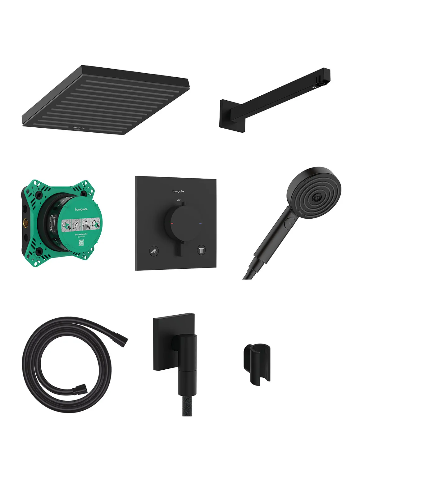 Pulsify E Dizayner dush toʻplami 260 1jet, Ecostat Comfort E va yashirin qism (asosiy toʻplam) iBox universal 2 bilan