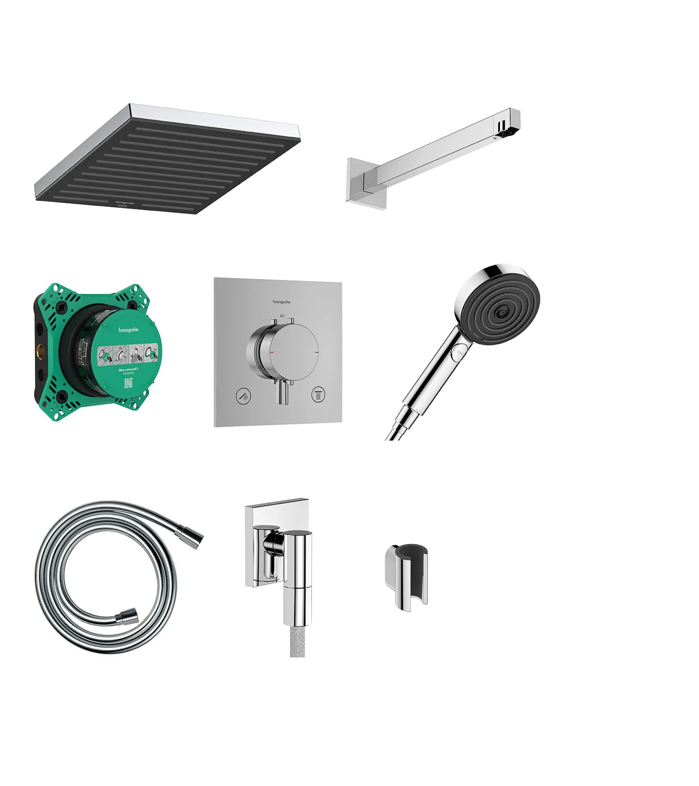 Pulsify E Dizayner dush toʻplami 260 1jet, Ecostat Comfort E va yashirin qism (asosiy toʻplam) iBox universal 2 bilan
