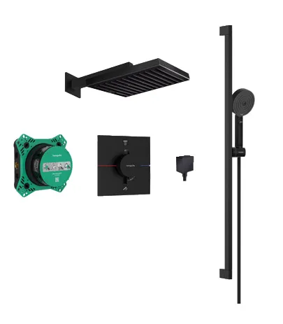 Pulsify Select S Shower system 105 3jet Relaxation with bath thermostat, shower bar 65 cm, slider and shower hose
