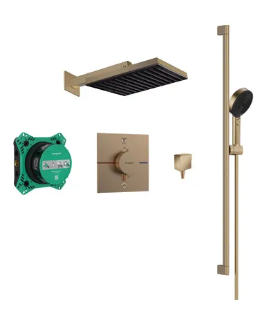 Pulsify Select S Shower system 105 3jet Relaxation with bath thermostat, shower bar 65 cm, slider and shower hose