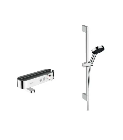 Pulsify Select S Shower system 105 3jet Relaxation with bath thermostat, shower bar 65 cm, slider and shower hose