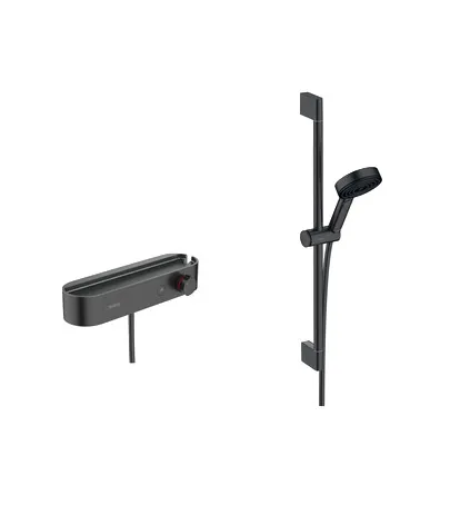 Pulsify Select S Shower system 105 3jet Relaxation with bath thermostat, shower bar 65 cm, slider and shower hose
