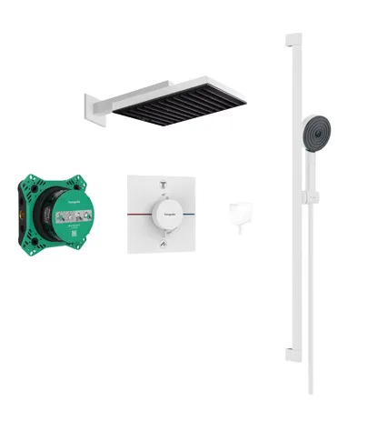 Pulsify Select S Shower system 105 3jet Relaxation with bath thermostat, shower bar 65 cm, slider and shower hose