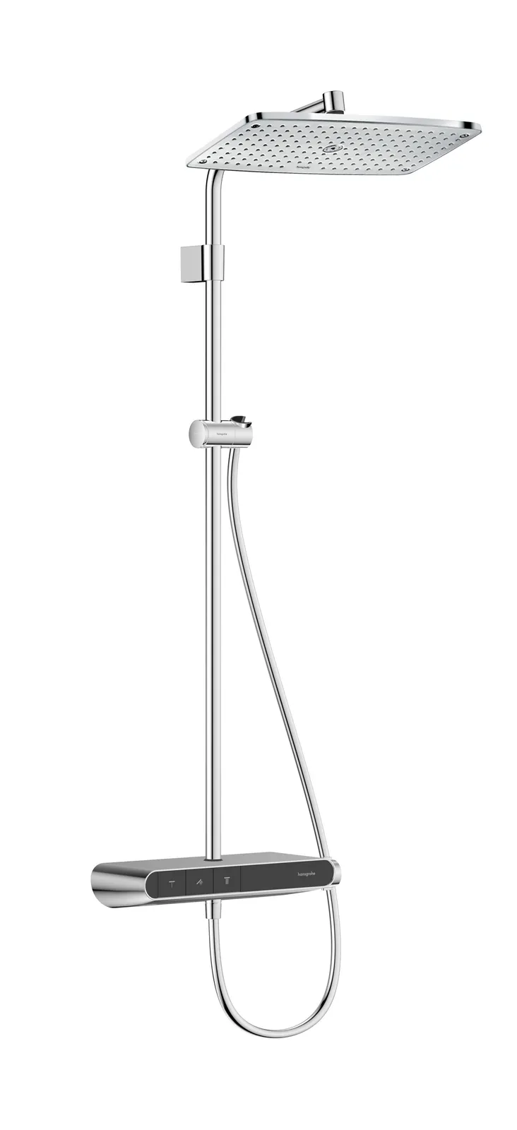 Raindance E Showerpipe dush ustuni 360 1jet, vanna termostati ShowerTablet Select 360 bilan, qoʻl dushi Varia eComsiz