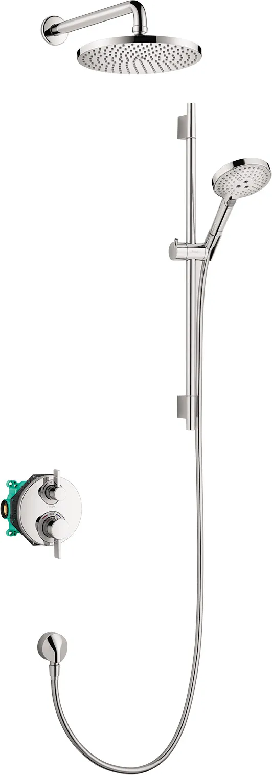 Raindance S Designer shower kit 240 1jet PowderRain 2.5 GPM with shower arm, shower rail, hand shower, hose connector, thermostat and concealed part (basic set)