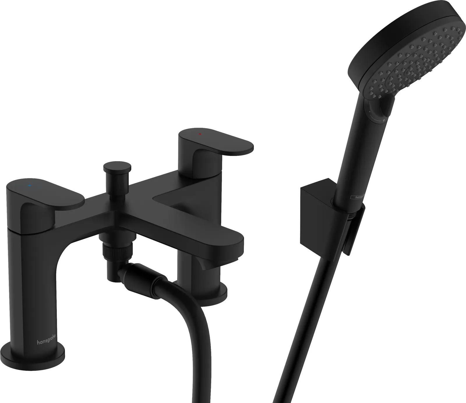 Rebris S Bath-rim mixer 2-hole with diverter and Vernis Blend hand shower Vario