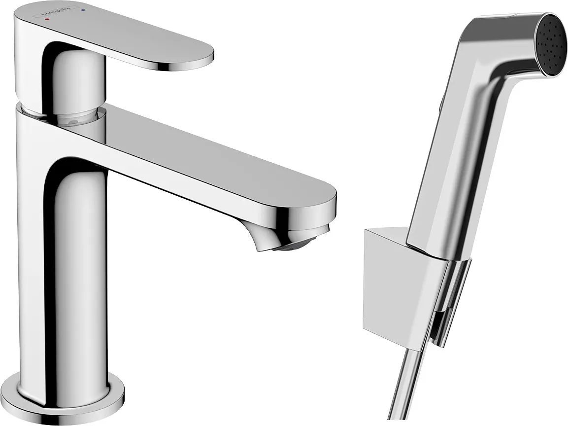 Rebris S Single-lever basin mixer 110 with hygiene shower and shower hose 160 cm without waste